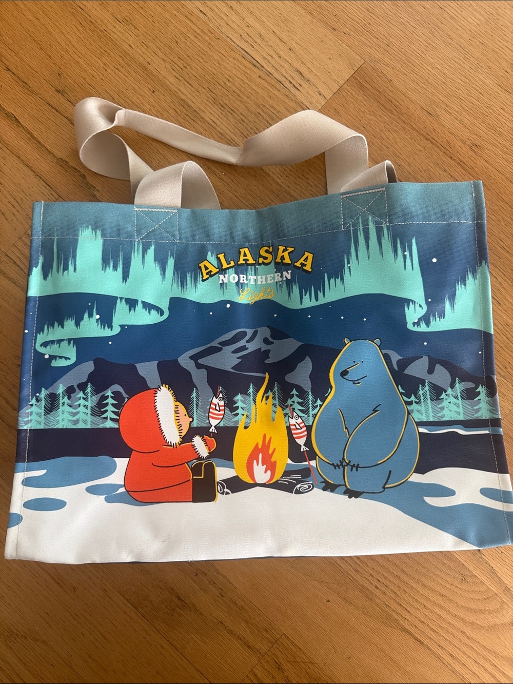 Northern Lights Blue & Red Reusable Tote Bag